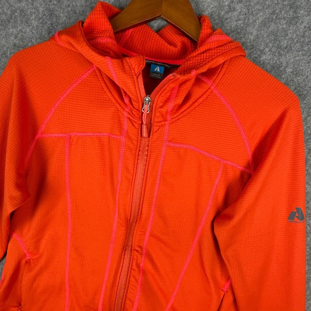 Eddie Bauer Hoodie Womens L Orange First Ascent Full Zip Waffle Knit Athletic